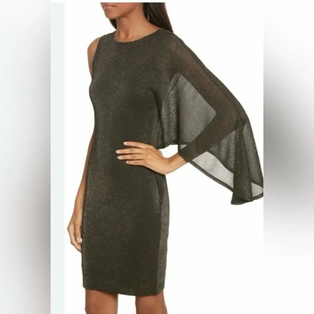 Ted Baker Monyca Draped One Shoulder Dress Sparkly Glitter Women’s Size 1 XS
